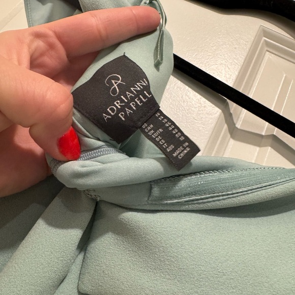 ADRIANNA PAPELL Off-the-shoulder Crepe Gown In Cloudy Aqua Size 14 - Picture 8 of 8